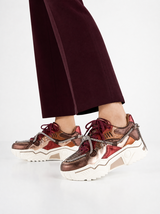 DWRS Label leren sneakers: Jupiter metallic - Bruin / Bordeaux