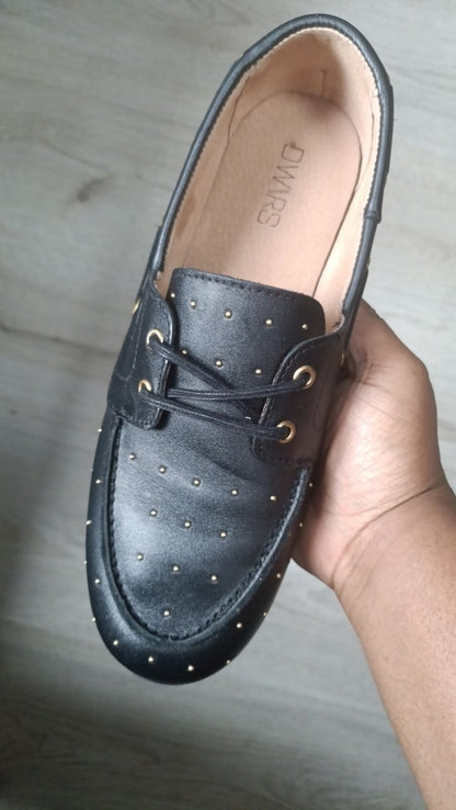 DWRS Label leren mocassin; Latty small studs - Black
