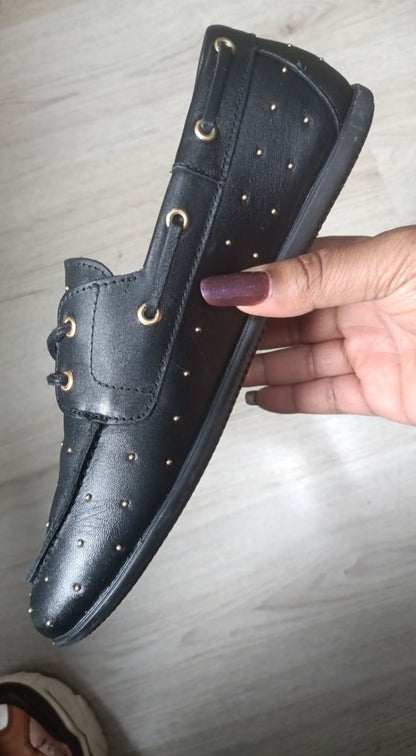 DWRS Label leren mocassin; Latty small studs - Black