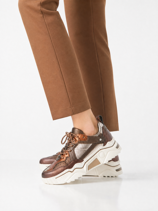DWRS Label leren sneakers: Pluto metallic - Bruin / Oranje