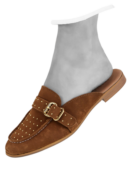 DWRS Label suède loafer; Jasper loafer met goudkleurige studs - Bruin (Cognac kleur)