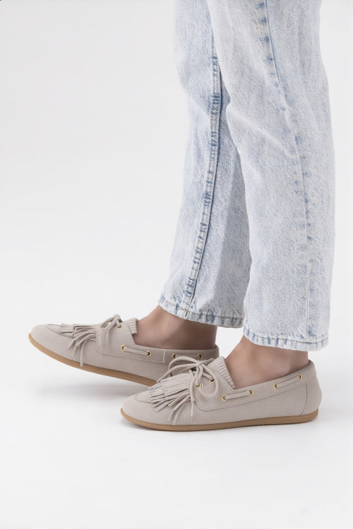 DWRS Label suède mocassin; Latty fringes - Sand