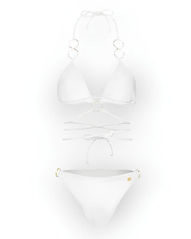 Myra; Witte triangel bikini met gouden ringen