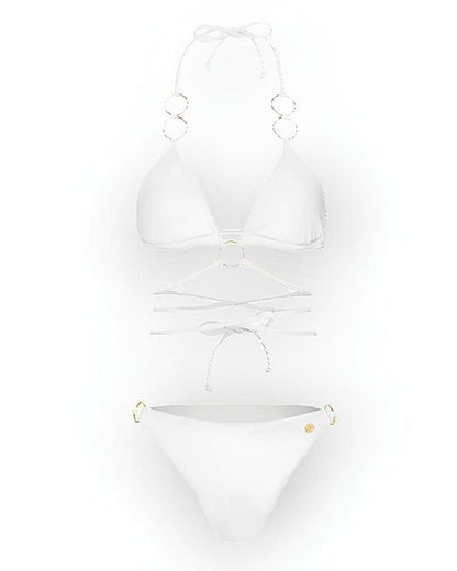 Myra; Witte triangel bikini met gouden ringen