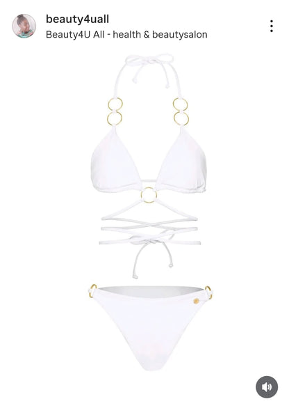 Myra; Witte triangel bikini met gouden ringen