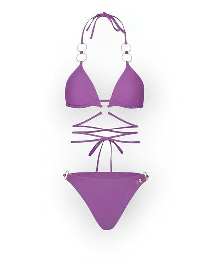 Myra; Triangel bikini met gouden ringen - Lila/ Paars