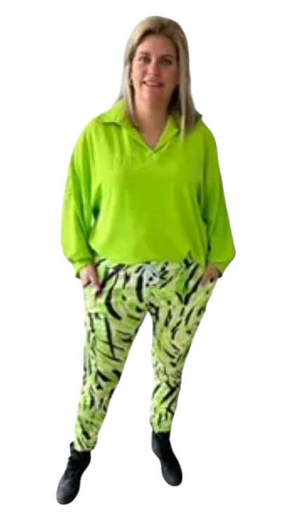 Stretch broek dames met print - Groen | End of Summer collectie