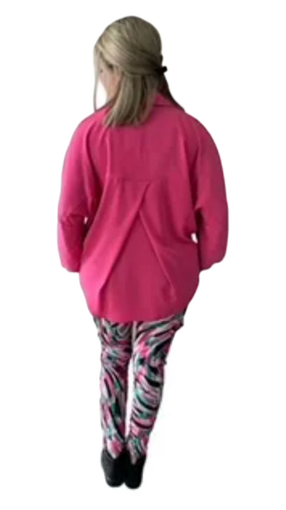 Stretch broek dames met print - Fuchsia roze | End of Summer collectie