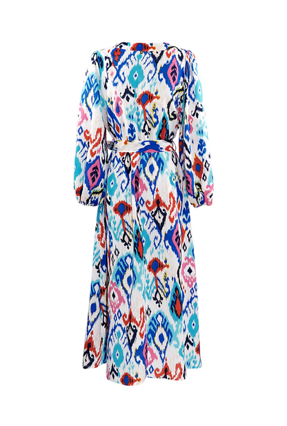 Dames maxi jurk/ lange jurk met print en tailleband - Blauw | Lente & Pastels collectie