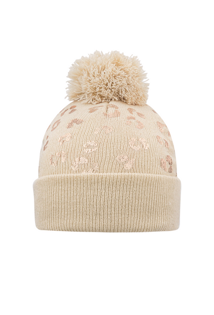 Dames muts met metallic luipaard print - Beige