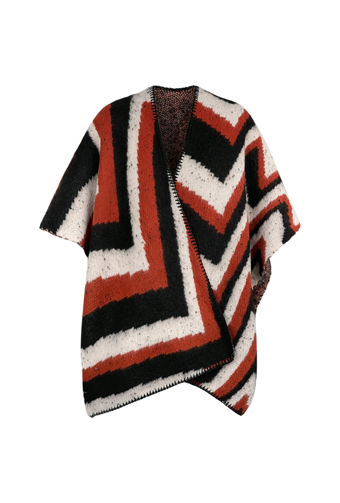 Dames omslagdoek/ poncho met grafische print - Zwart/ Oranje | Fall4Me collectie
