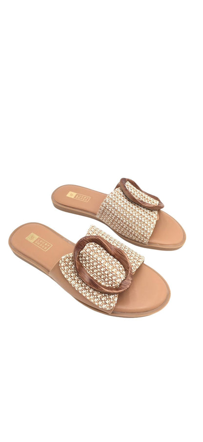 Dames slipper met grote gesp (sier) - Beige/ Camel | End of Summer collectie