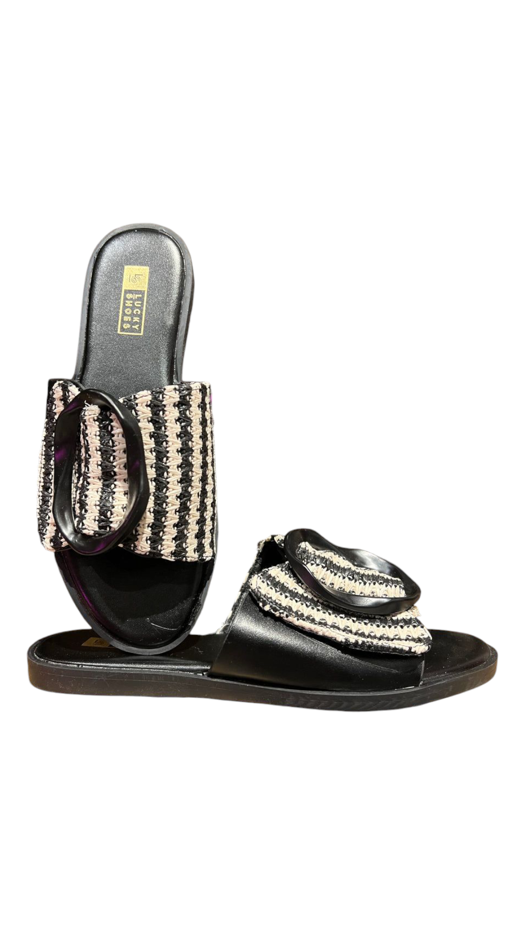 Dames slipper met grote gesp (sier) - Zwart | End of Summer collectie