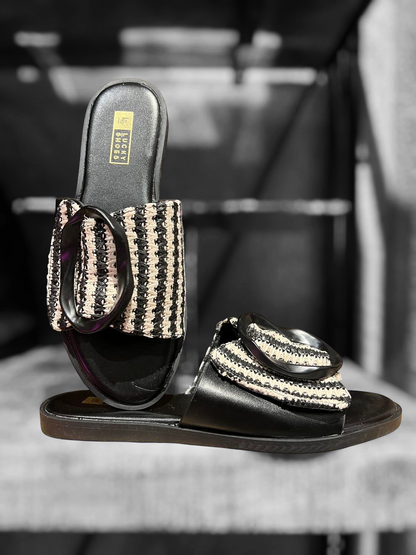 Dames slipper met grote gesp (sier) - Zwart | End of Summer collectie