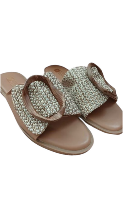 Dames slipper met grote gesp (sier) - Beige/ Camel | End of Summer collectie