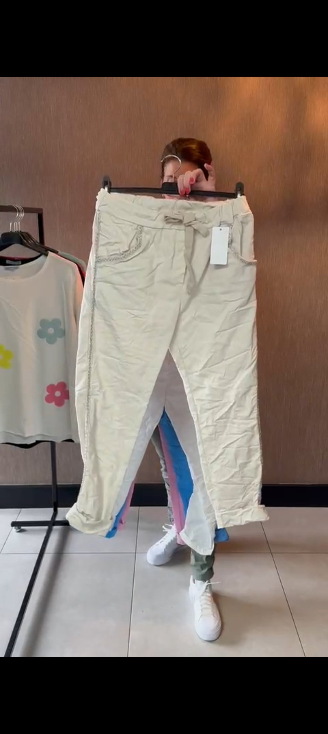 Dames stretch broek met zilveren bies - Beige | Lente & Pastels collectie