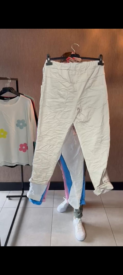 Dames stretch broek met zilveren bies - Beige | Lente & Pastels collectie