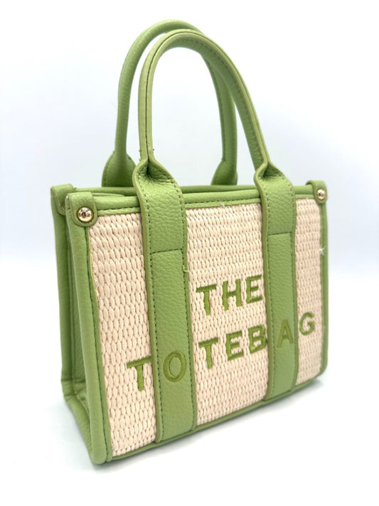 Tote bag mini; kleine dames handtas met lang hengsel - beige/ groen | Festival Ready collectie
