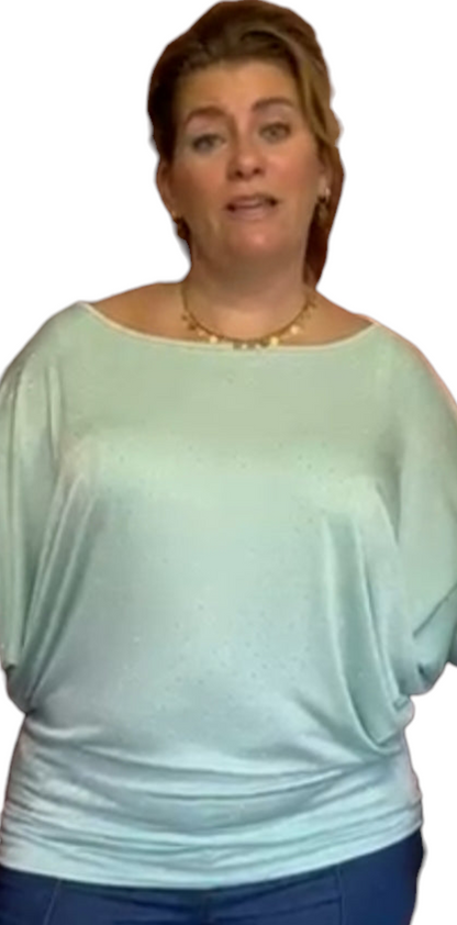 Dames vleermuis top met glitters - Mintgroen | Lente & Pastels collectie