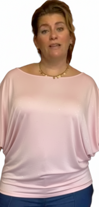 Dames vleermuis top met glitters - Roze | Lente & Pastels collectie