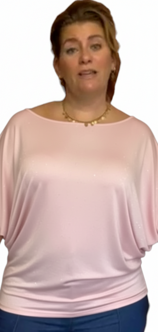 Dames vleermuis top met glitters - Roze | Lente & Pastels collectie