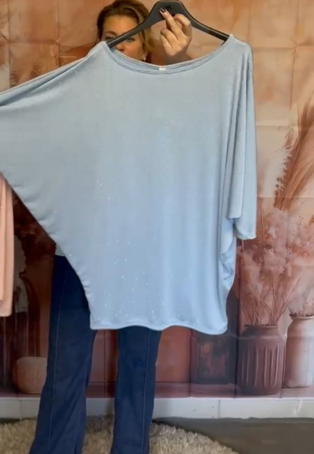 Dames vleermuis top met glitters - Roze | Lente & Pastels collectie