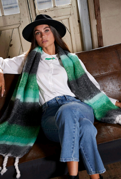 Winter sjaal dames met ombre effect en gevlochten franjes - Oranje | Fall4me collectie