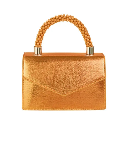 Kleine dames enveloptas/ schoudertas /crossbody met "candy" handvat - Metallic oranje | Festival Ready collectie