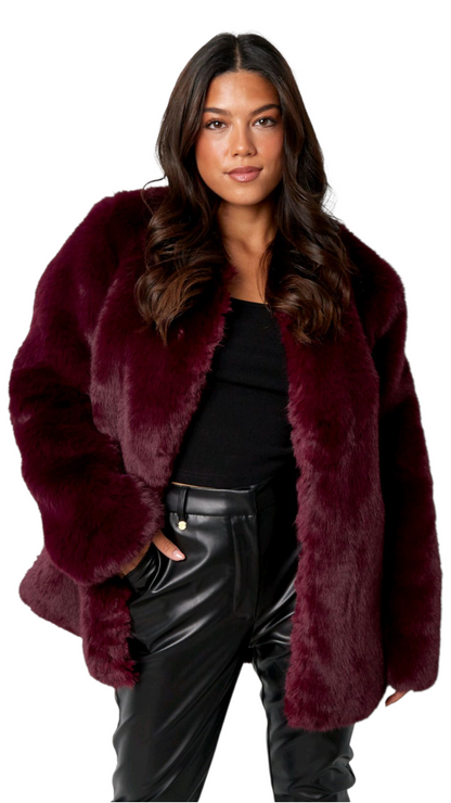 Faux fur jas dames - Bordeaux | Fall4Me collectie