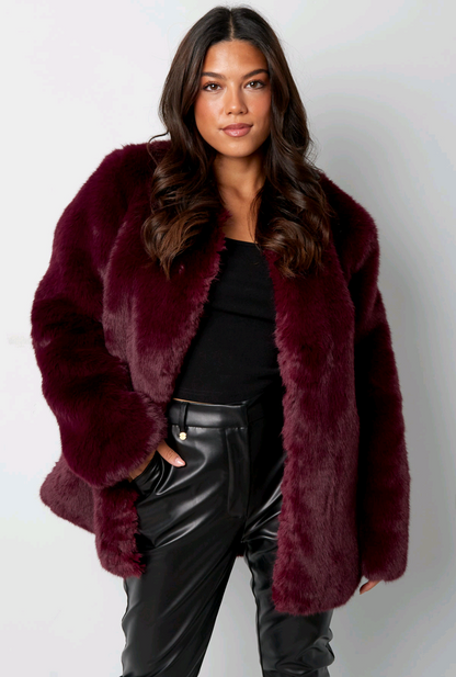 Faux fur jas dames - Bordeaux | Fall4Me collectie