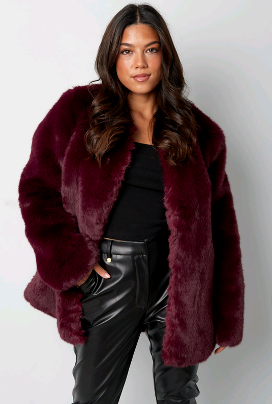 Faux fur jas dames - Bordeaux | Fall4Me collectie