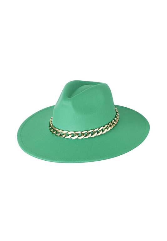 Fedora hoed dames met ketting - Linde groen | Fall4me collectie