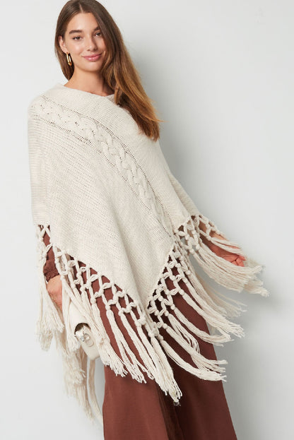 Luna - Zwarte gebreide dames poncho met slierten | Selflove collectie