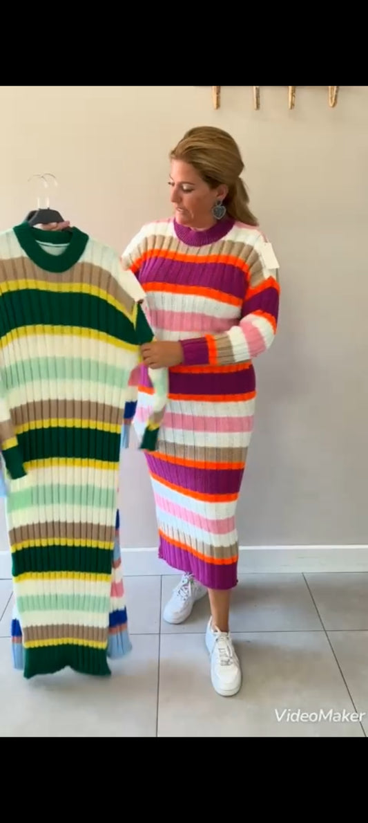 Bianca; gebreide trui jurk dames (lang) - Magenta