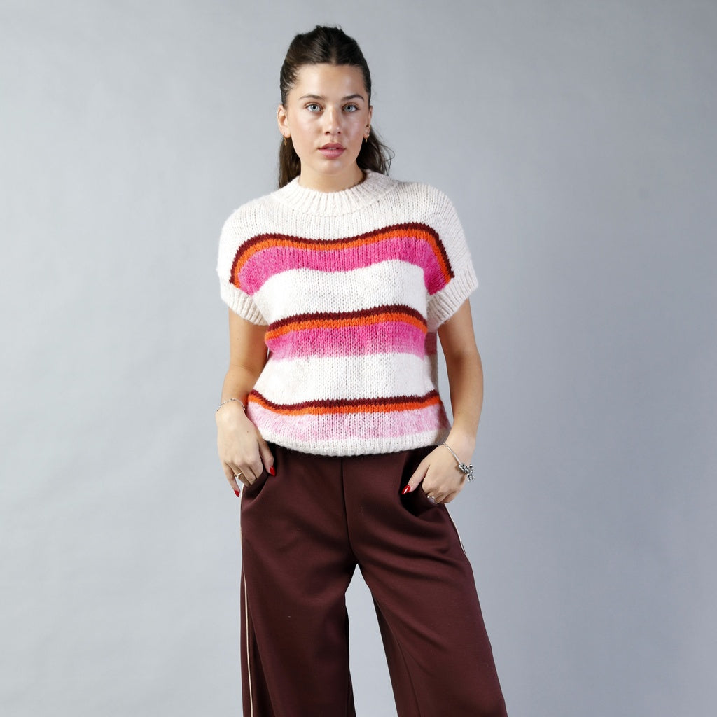 Amélie & Amélie: gebreide trui met korte mouwen dames; Battipaglia - Roze