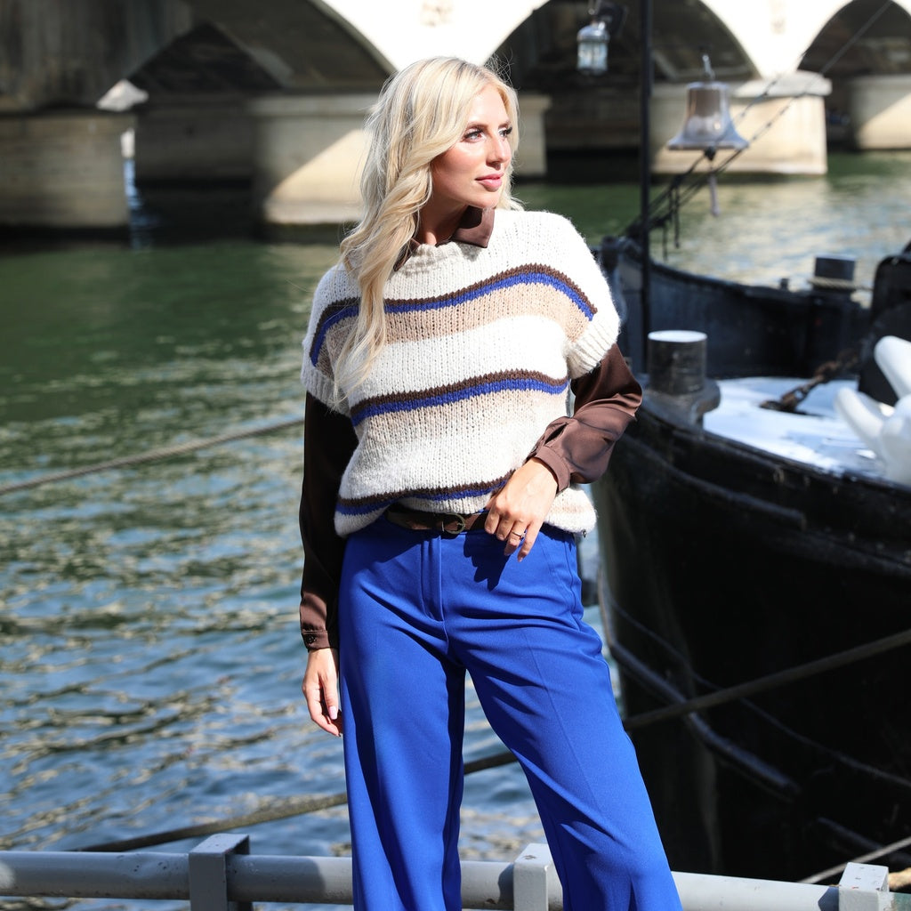 Amélie & Amélie: gebreide trui met korte mouwen dames; Battipaglia - Beige