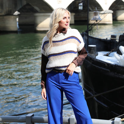 Amélie & Amélie: gebreide trui met korte mouwen dames; Battipaglia - Beige