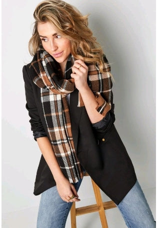 Geruite sjaal dames - Zwart / camel