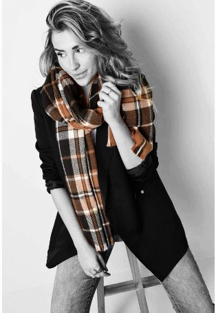 Geruite sjaal dames - Zwart / camel