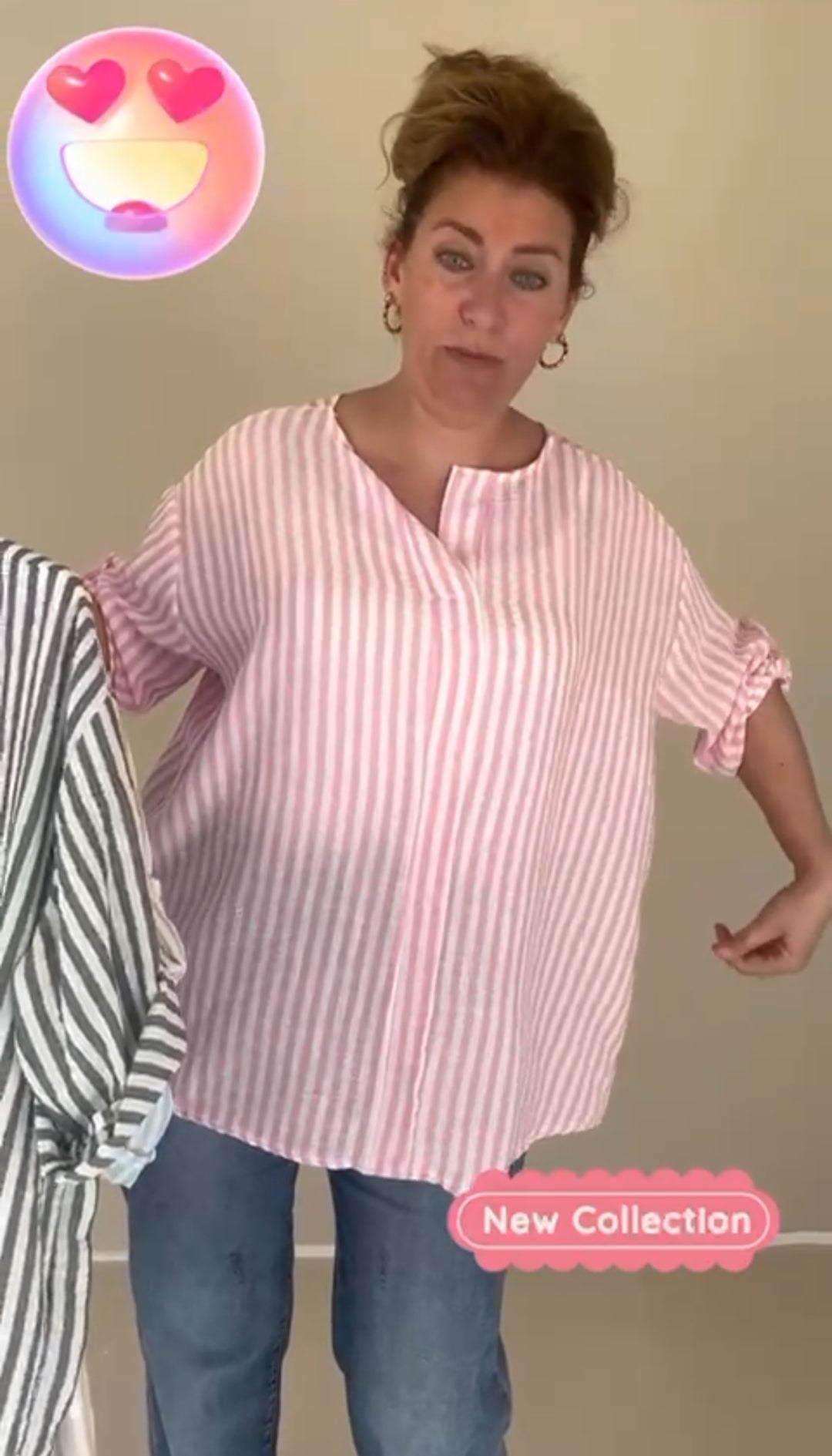 Gestreepte top dames met v-hals - Beige/Wit | Tee Time collectie