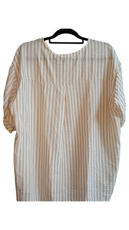 Gestreepte top dames met v-hals - Beige/Wit | Tee Time collectie