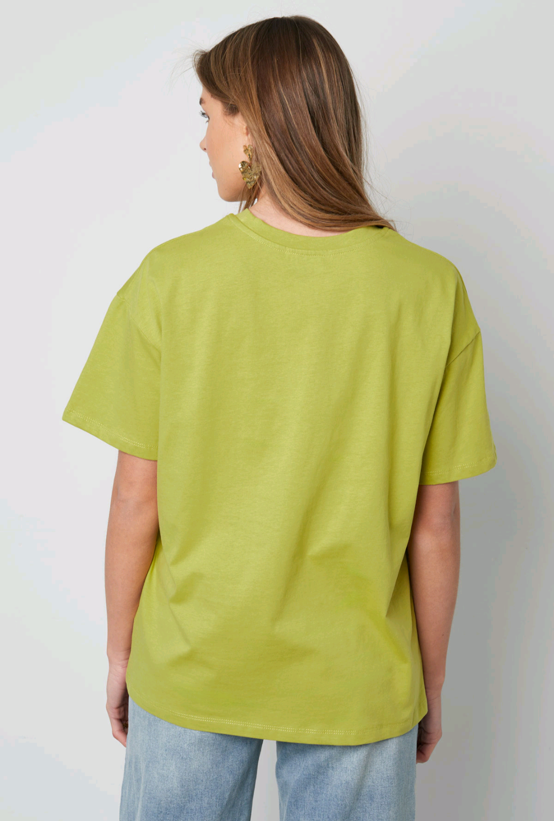 Gimme lime groen dames t-shirt met roze tekst/ logo; 'MM' - Lime groen/ Licht roze | Tee Time collectie