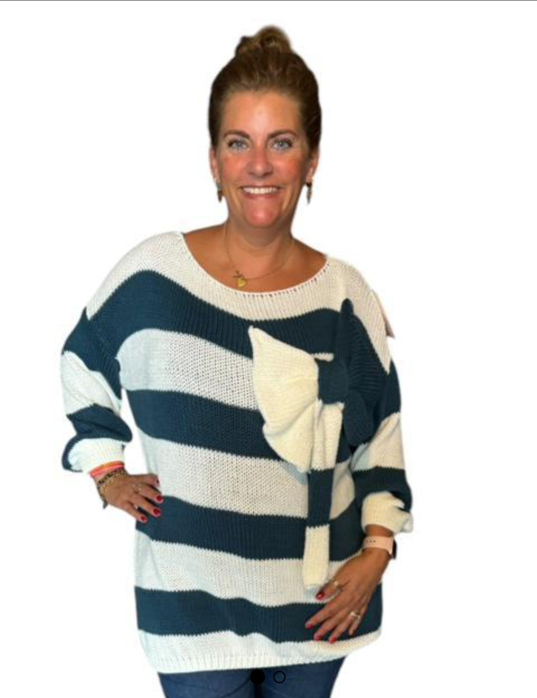 Bow - Petrol gebreide dames trui met strik detail | Selflove collectie