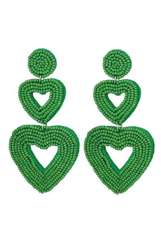 Grote groene statement oorbellen 3 hartjes/ hart groot