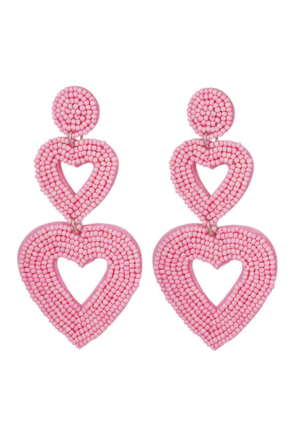 Grote licht roze statement oorbellen 3 hartjes/ hart groot