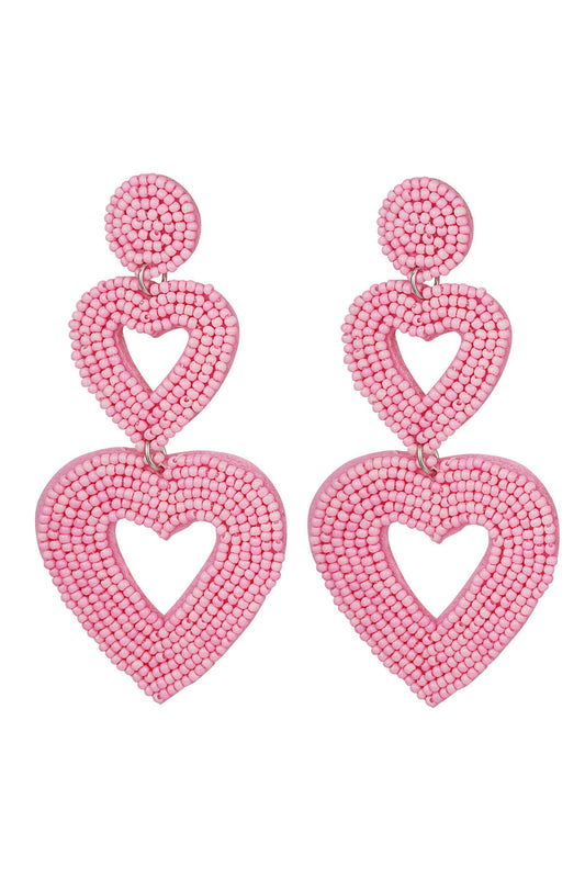 Grote licht roze statement oorbellen 3 hartjes/ hart groot