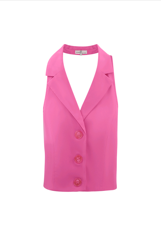 Dani; dames haltertopje/ gilet - Fuchsia roze | Lente & Pastels collectie