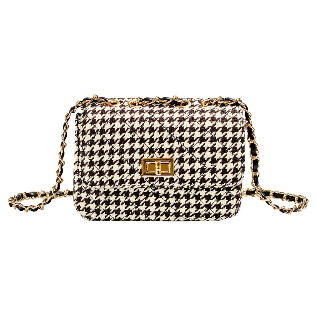 Pied de Poule dames tas - Zwart/ Beige