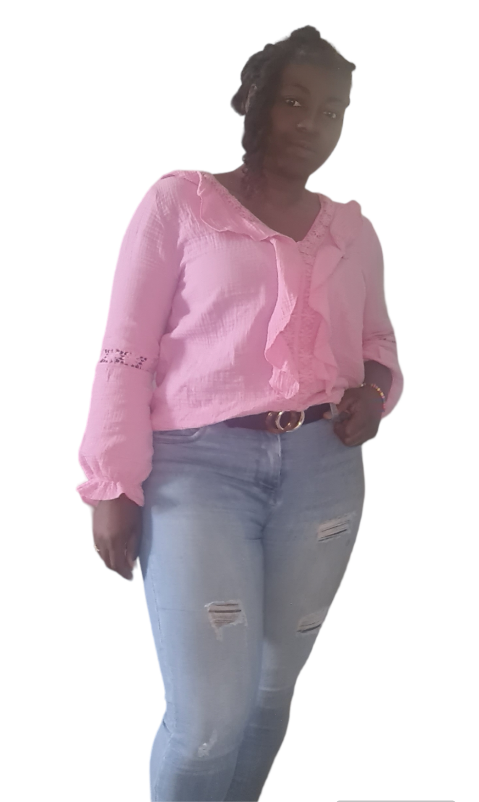 Carolina; Dames top van wafelstof - Roze