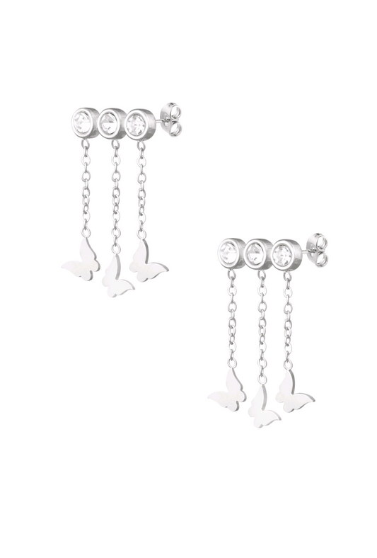 RVS zilveren dames oorbellen vlindertjes en steentjes - wit | Animal collectie